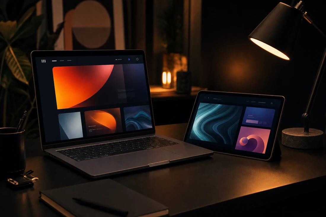 Notebook y tablet mostrando diseños de sitios web